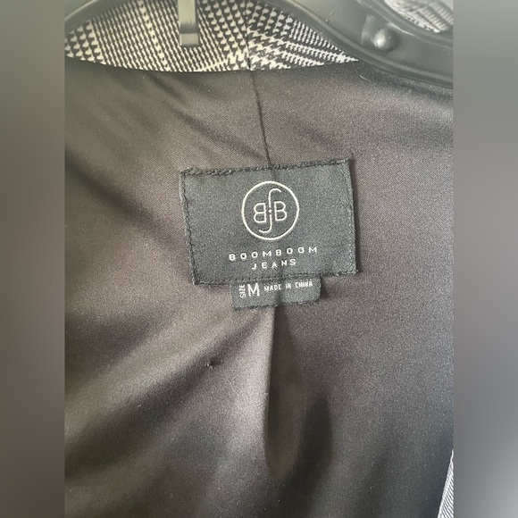 Boomboom jeans black and white checkered plaid quarter sleeve blazer suit jacket - Picture 2 of 3